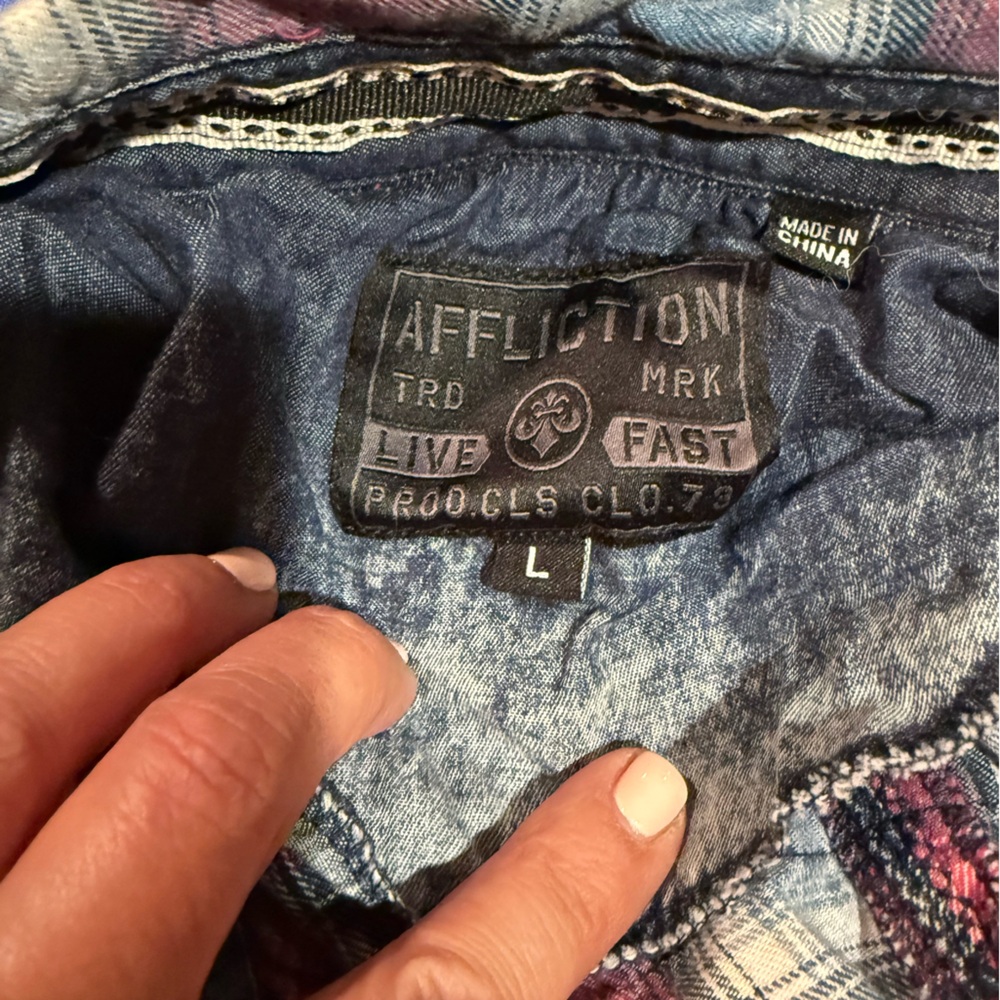 Affliction Red and Gray Plaid Shirt - Picture 7 of 7